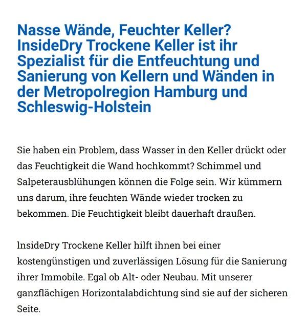 Kellertrocknung in  Norderstedt, Bönningstedt, Ellerau, Henstedt-Ulzburg, Tangstedt, Hasloh, Quickborn oder Kayhude, Wakendorf (II), Ellerbek